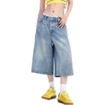 thumbnail image 1 of RUTAYY Women's Pants Casual Solid Color With Pockets Cropped Wide Leg Comfortable Loose Fit Denim Capri Bottom Everyday Wear Classic Stylish Trousers, 1 of 5
