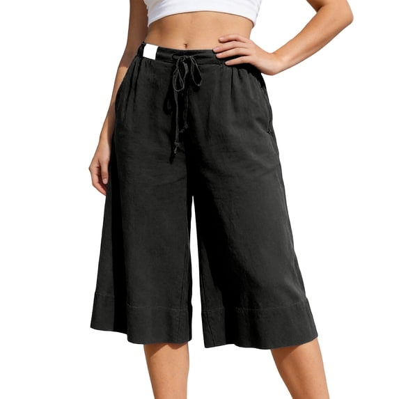 RUTAYY Women's Pants Casual Wide Leg Solid Color Cropped Bottoms Comfortable Loose Fit Fashion Relaxed Ankle Length Everyday Wear with Drawstring Trendy Vibrant Trousers