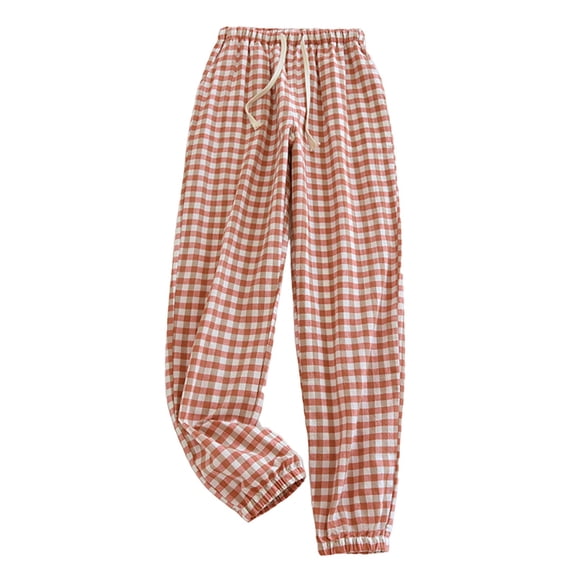 RUTAYY Women's Pants Checkered Print Loose Fit with Drawstring Comfortable Outwear Classic Chic Trousers