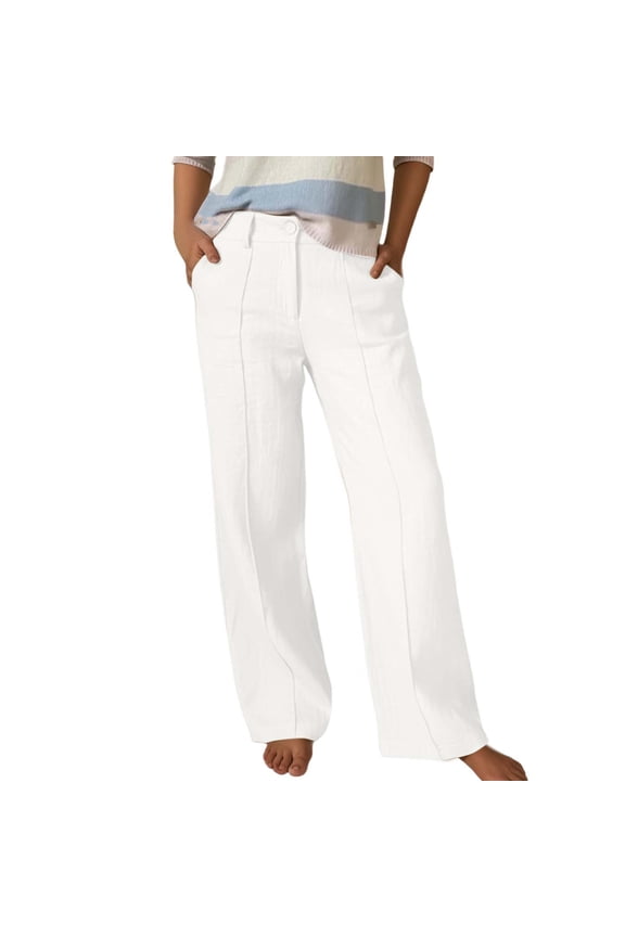 Women's Pants Comfortable Solid Color High Waist Straight Wide Leg with Pocket Casual Everyday Wear Elegant Chic Trousers