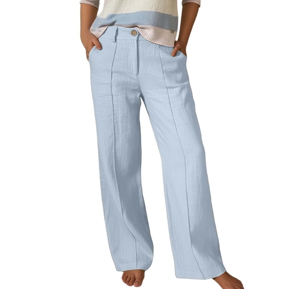 RUTAYY Women's Pants Comfortable Solid Color High Waist Straight Wide Leg with Pocket Casual Everyday Wear Trendy Vibrant Trousers