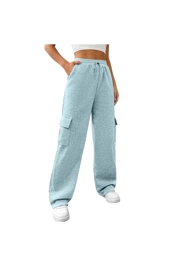 Women's Pants Fashion Loose Fit Wide Leg Solid Color Sweatpants with Multiple Pockets Soft Breathable Casual Joggers Everyday Wear Lightweight Holiday Chic Trousers