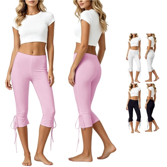 RUTAYY Women's Pants Fashionable Casual Solid Color Tie Waist Capri Bottom Everyday Casual Wear Elegant Holiday Trousers