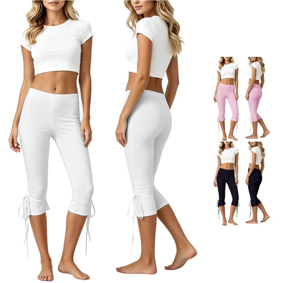 RUTAYY Women's Pants Fashionable Casual Solid Color Tie Waist Capri Bottom Everyday Casual Wear Trendy Travel Trousers