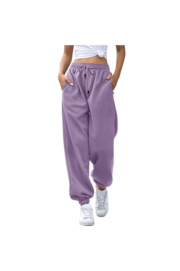 Women's Pants Fitness Jogging Solid Color with Pockets Bottoms Casual Loose Elastic Waist Drawstring Sweatpants Holiday Vibrant Trousers