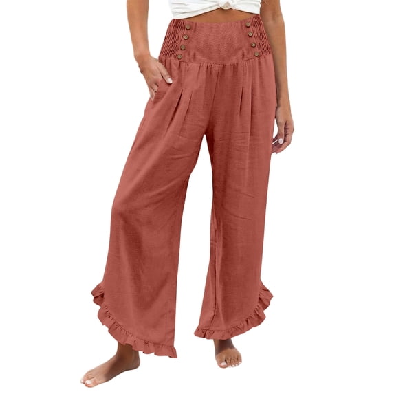 RUTAYY Women's Pants High Waist Solid Color Casual Loose Fit Drawstring Waistband Asymmetrical Hem Comfortable Trendy Vibrant Trousers