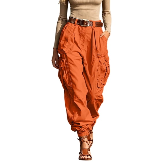 RUTAYY Women's Pants High Waist Wide Leg Solid Color Cargo Bottoms Loose Fit Casual with Pockets Comfortable Everyday Wear Trendy Trip Trousers