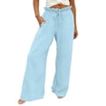 thumbnail image 1 of RUTAYY Women's Pants High Waist with Drawstring Solid Color Casual Everyday Wear Breathable Elastic Waist Beach Vacation Trousers, 1 of 4