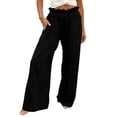 thumbnail image 1 of RUTAYY Women's Pants High Waist with Drawstring Solid Color Casual Everyday Wear Breathable Elastic Waist Elegant Chic Trousers, 1 of 3