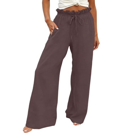 RUTAYY Women's Pants High Waist with Drawstring Solid Color Casual Everyday Wear Breathable Elastic Waist Holiday Vibrant Trousers