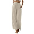 thumbnail image 1 of RUTAYY Women's Pants High Waisted Drawstring Elastic Comfy Straight Wide Leg Long Pants with Pockets Trendy Vacation Trousers, 1 of 5