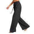 thumbnail image 1 of RUTAYY Women's Pants Ice Silk Solid Color Straight Leg Casual with Drawstring Casual Party Wear Relaxed Holiday Trousers, 1 of 7