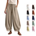 thumbnail image 1 of RUTAYY Women's Pants Knit Lace Capris Solid Color With Pockets Drawstring Elastic Waist Daily Wear Trendy Trip Trousers, 1 of 6