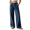 thumbnail image 1 of RUTAYY Women's Pants Loose Fit Solid Color Straight Leg Long Bottoms Casual Daily Wear with Pockets Comfortable Classic Seaside Trousers, 1 of 6