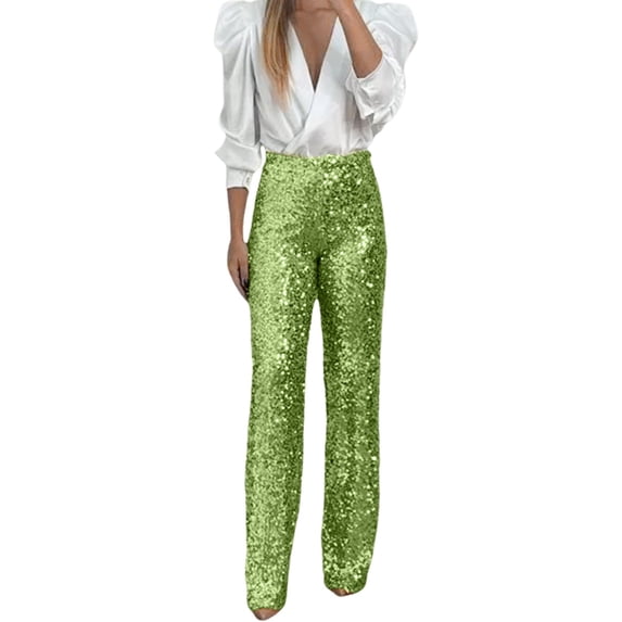 RUTAYY Women's Pants Sequins Elastic Waist Slim Fit Flared Pants Solid Color Fashion Playful Trousers
