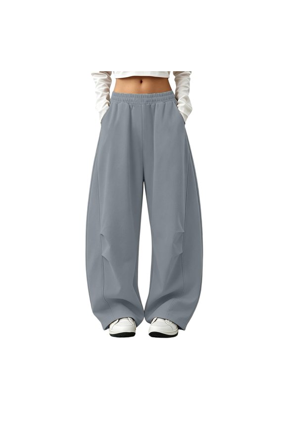 Women's Pants Solid Color Comfortable Relaxed Fit Casual Sweatpants Soft Lightweight Elastic Waistband with Side Pockets Joggers Yoga Daily Wear Chic Holiday Trousers