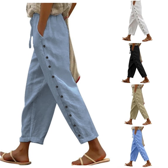 RUTAYY Women's Pants Solid Color Elastic Waist Loose With Pockets Casual Bottom Comfortable Daily Wear Classic Versatile Trousers