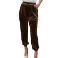 thumbnail image 1 of RUTAYY Women's Pants Solid Color Elastic Waist Straight Leg Casual with Pocket Comfortable Breathable Relaxed Holiday Trousers, 1 of 5