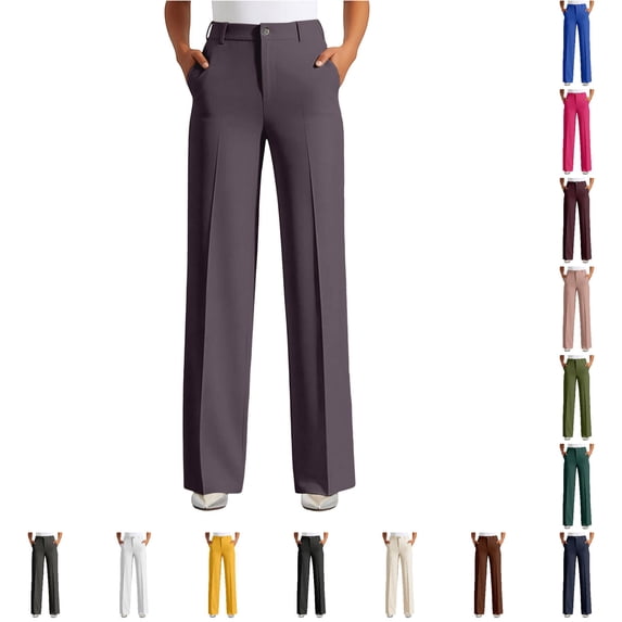 RUTAYY Women's Pants Solid Color High Waist Straight Wide Leg With Pockets Button Soft Comfortable Bottom Casual Work Slacks Holiday Chic Trousers