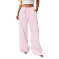 thumbnail image 1 of RUTAYY Women's Pants Summer Casual Wide Leg Solid Color Textured with Pocket Drawstring Comfortable Breathable Trendy Travel Trousers, 1 of 5