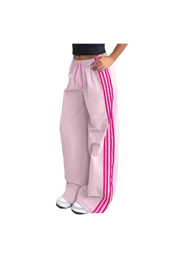 Women's Pants Wide Leg Baggy Low Rise Drawstring Side Striped Palazzo Sweatpants Indoor Outdoor Activities Elegant Chic Trousers