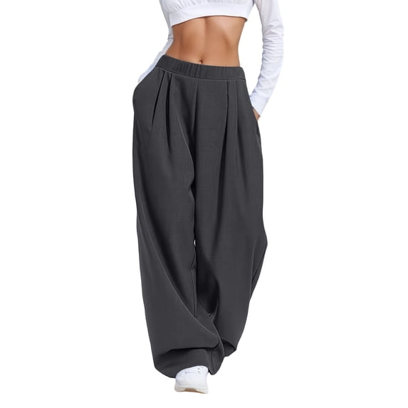 RUTAYY Women's Pants Wide Leg Mid Rise Solid Color Loose Fit Casual Everyday Wear with Pocket Travel Elegant Trousers