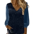 thumbnail image 1 of RUTAYY Women's Shirts V-Neck Shiny Sequin Long Sleeve Loose Soft Comfortable Blouse Holiday Versatile Tops, 1 of 4