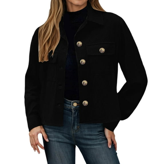 RUTAYY Women's Short Jacket Casual Stand Collar Solid Color with Double Pockets Thickened Button Down Shirt Outerwear Autumn Winter Elegant Vacation Tops