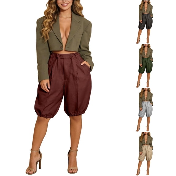 RUTAYY Women's Shorts Casual Loose Solid Color with Pockets Boho Palazzo Bottom Elastic Waist Summer Outdoor Wear Vibrant Holiday Shorts