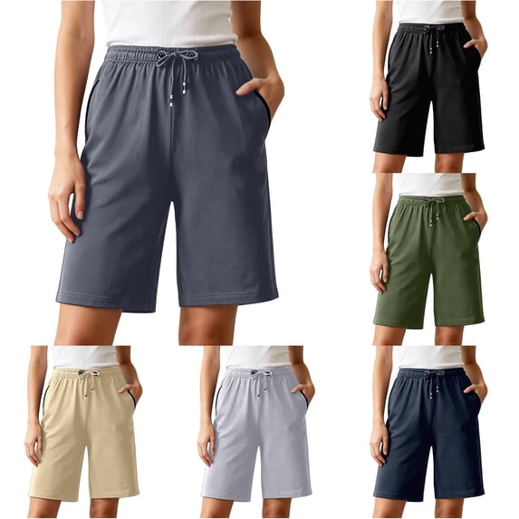 RUTAYY Women's Shorts Summer Plus Size Solid Color with Pockets Drawstring Casual Daily Wear Loose Fit Bottoms Holiday Chic Shorts