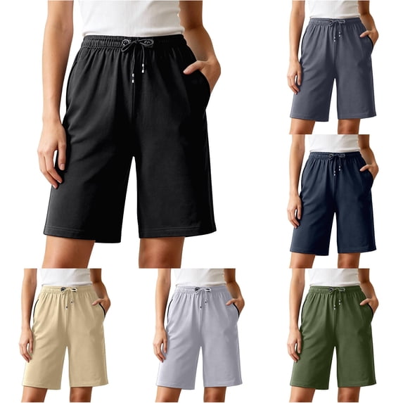 RUTAYY Women's Shorts Summer Plus Size Solid Color with Pockets Drawstring Casual Daily Wear Loose Fit Bottoms Versatile Travel Shorts
