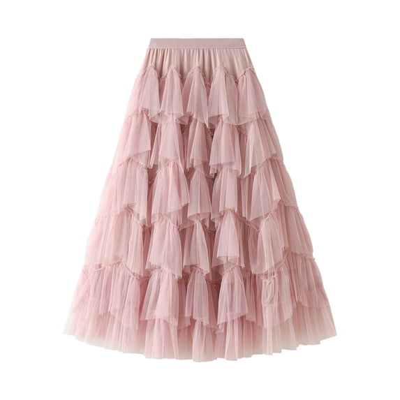 RUTAYY Women's Skirt A-Line Pleated Long Tutu Bottom Ruffle Mesh High Waist Comfortable Breathable Fashion Travel Long Skirt