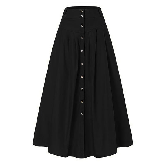RUTAYY Women's Skirt Casual Loose Solid Color A-Line High Waist with Pocket Buttons Daily Wear Classic Versatile Maxi Skirt