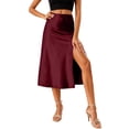 thumbnail image 1 of RUTAYY Women's Skirt Casual Solid Color Satin High Waist Stretchy Elastic Band Side Slit Comfortable Classic Trendy Midi Skirt, 1 of 5