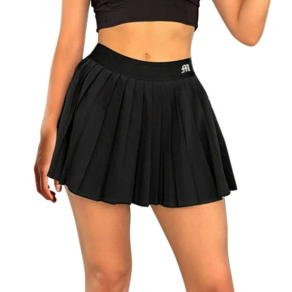 RUTAYY Women's Skirt Solid Color Letter Embroidered Pleated Comfortable Breathable Casual Daily Wear Fashion Travel Mini Skirt