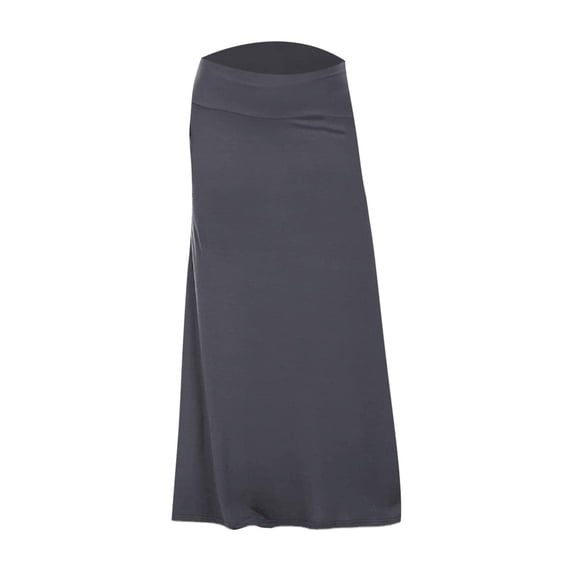 RUTAYY Women's Skirt Solid Color Low Elastic Waist Casual A-Line Long Skirt Soft Comfortable Travel Elegant Maxi Skirt