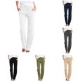 thumbnail image 1 of RUTAYY Women's Straight Leg Pants Solid Color Elastic Drawstring Waist Side Pockets Loose Casual Trousers White, 1 of 7