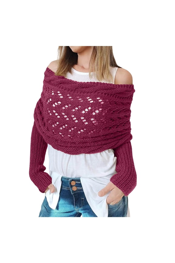 Women's Sweater Scarf Casual Autumn Winter Outdoor Solid Color Hollow Out Lengthening Double Sleeve Shawl Scarf Sleeve Relaxed Classic Tops