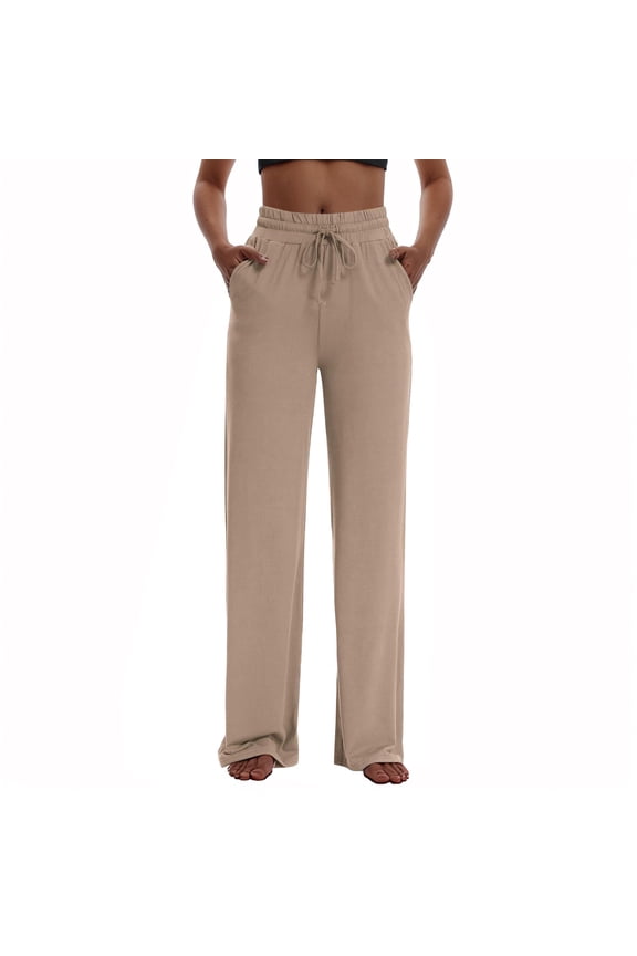 Women's Sweatpants Wide Leg Pants Drawstring Baggy High Waisted with Pockets Loose Yoga Pants Travel Elegant Trousers