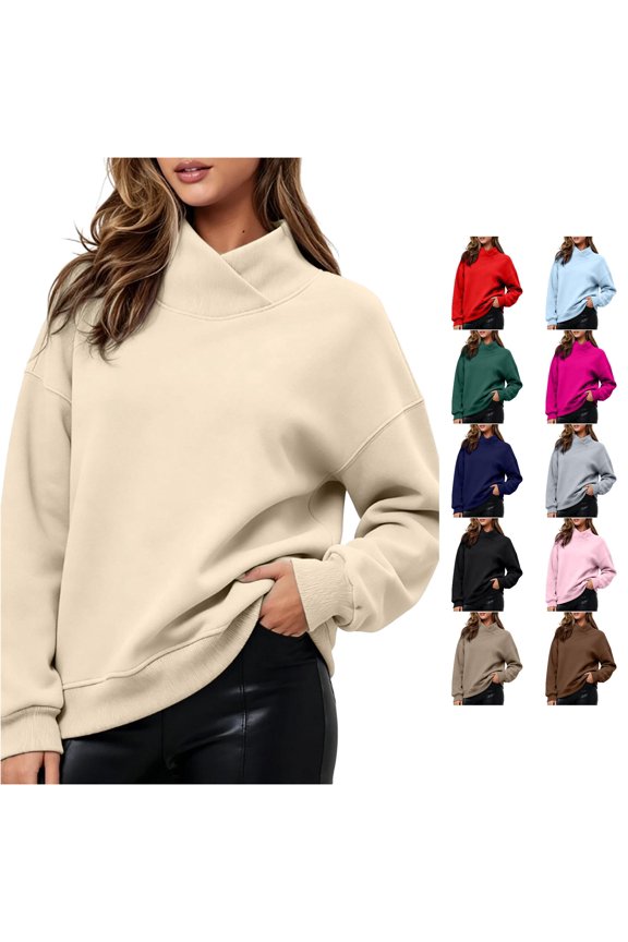Women's Sweatshirt Cross Wrap Neck Solid Color Long Sleeve Daily Relaxed Pullover Beige