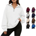 thumbnail image 1 of RUTAYY Women's Sweatshirt Half Zip Stand Collar Long Sleeve Casual Loose Fit Outerwear Tops Autumn Winter Fashion Comfortable Soft Pullover Sweatshirt White, 1 of 7