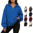 thumbnail image 1 of RUTAYY Women's Sweatshirt Half Zip Stand Collar Long Sleeve Casual Loose Fit Outerwear Tops Autumn Winter Fashion Comfortable Soft Pullover Sweatshirt Blue, 1 of 6
