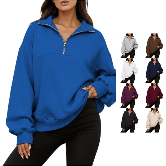 RUTAYY Women's Sweatshirt Half Zip Stand Collar Long Sleeve Casual Loose Fit Outerwear Tops Autumn Winter Fashion Comfortable Soft Pullover Sweatshirt Blue