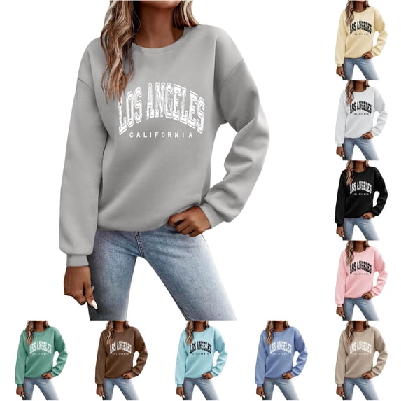 RUTAYY Women's Sweatshirt Letter Print Pullover Casual Long Sleeve Loose Crewneck Sweatshirt Grey