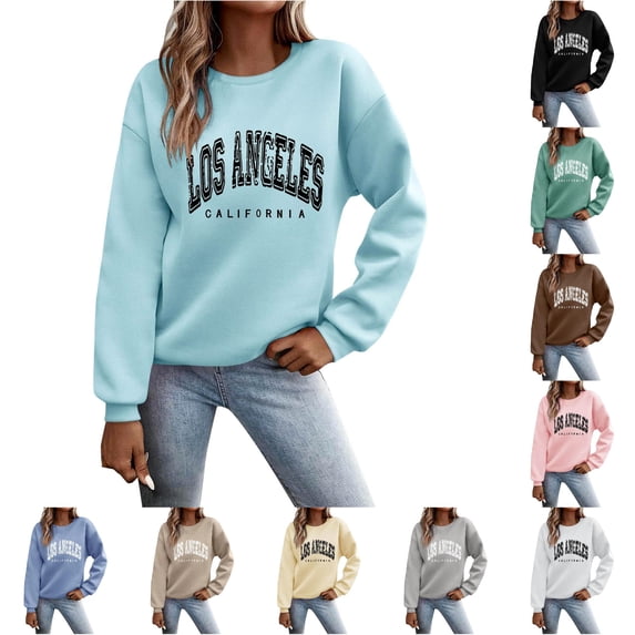 RUTAYY Women's Sweatshirt Letter Print Pullover Casual Long Sleeve Loose Crewneck Sweatshirt