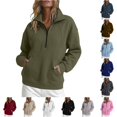 thumbnail image 1 of RUTAYY Women's Sweatshirt Long Sleeve Solid Color Quarter Zip Stand Collar Front Pocket Pullover Tops Army Green, 1 of 5