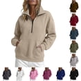 thumbnail image 1 of RUTAYY Women's Sweatshirt Long Sleeve Solid Color Quarter Zip Stand Collar Front Pocket Pullover Tops Beige, 1 of 5