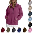 thumbnail image 1 of RUTAYY Women's Sweatshirt Long Sleeve Solid Color Quarter Zip Stand Collar Front Pocket Pullover Tops Purple, 1 of 5