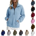 thumbnail image 1 of RUTAYY Women's Sweatshirt Long Sleeve Solid Color Quarter Zip Stand Collar Front Pocket Pullover Tops Sky Blue, 1 of 4