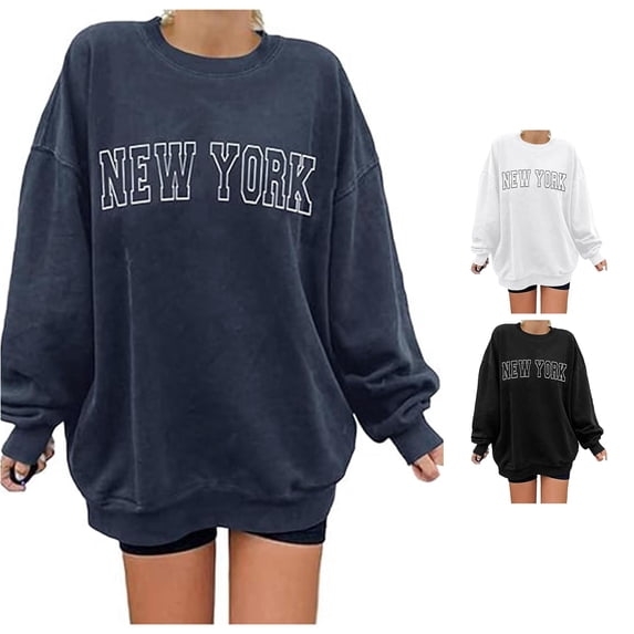RUTAYY Women's Sweatshirt Loose Fit Letter Print Sports Long Sleeve Pullover Casual Tops Crewneck Sweatshirt Navy